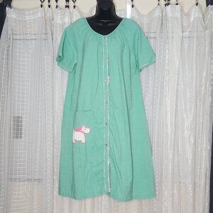 Vintage 50's 60's House Coat Shift Dress Terry Cloth Robe W/ Dog Applique Sz1x